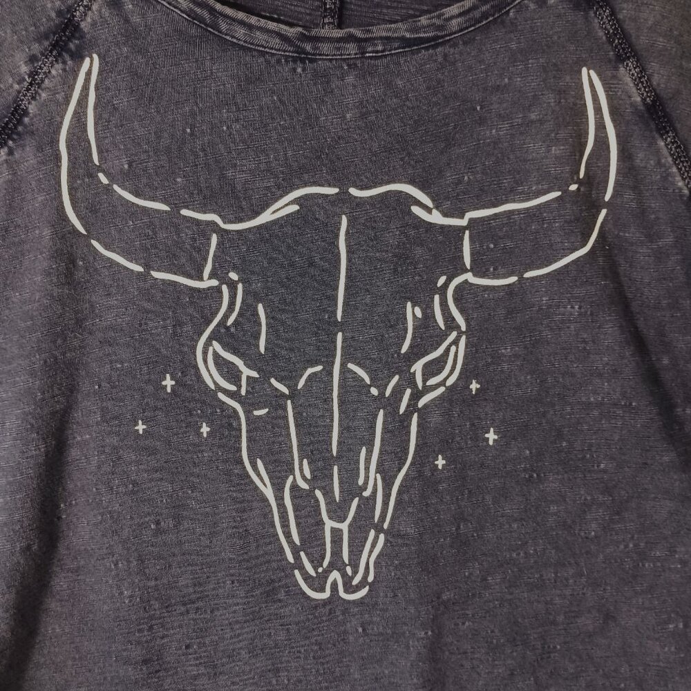 Lucky Brand, Western, Steer Skull, Navy, 3/4 Sleeve  Cotton Tee,  Medium - Picture 14 of 16